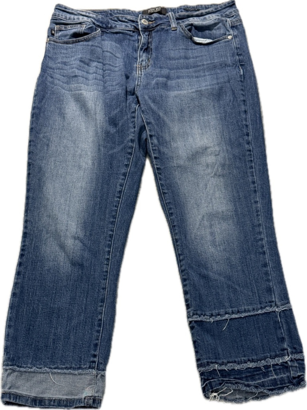 Judy Blue Straight Jeans 13/31 Raw Hem Cropped Patchwork Distressed